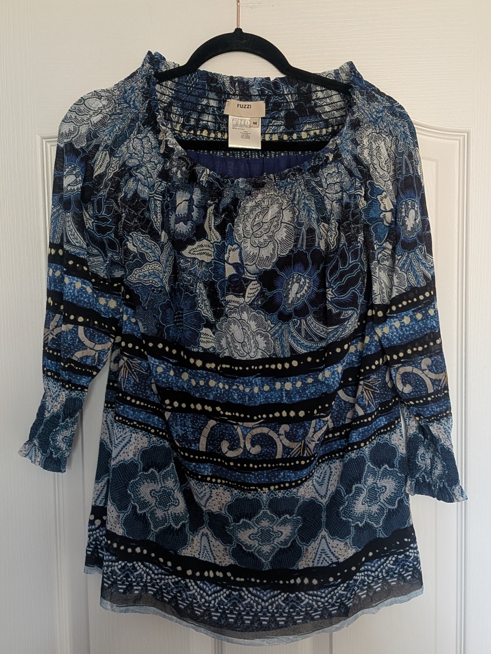 Gaultier Fuzzi Off-shoulder Floral Peasant Top In Blue